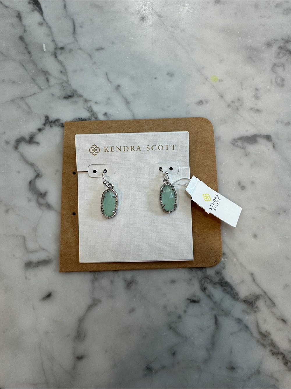 Kendra Scott Mint Green Elle Drop Earrings in Silver